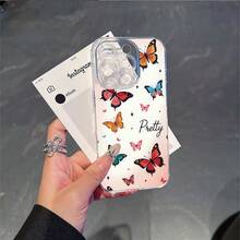 CLEAR  CASE Many Colorful Butterflies And The Word PrettyCompatible With  11 To  17 Models The Cases Lens Protection Function Ensures The Camera Remains Undamaged During Shooting  Guaranteeing Image Quality - Clear - View 5