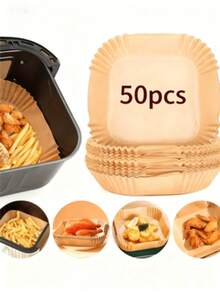 25/50/100/200pcs Air Fryer Paper Oven Grease Pad Paper Household Food Grease Bowl High Temperature Resistant Square Baking Silicone Paper - True Color - View 13