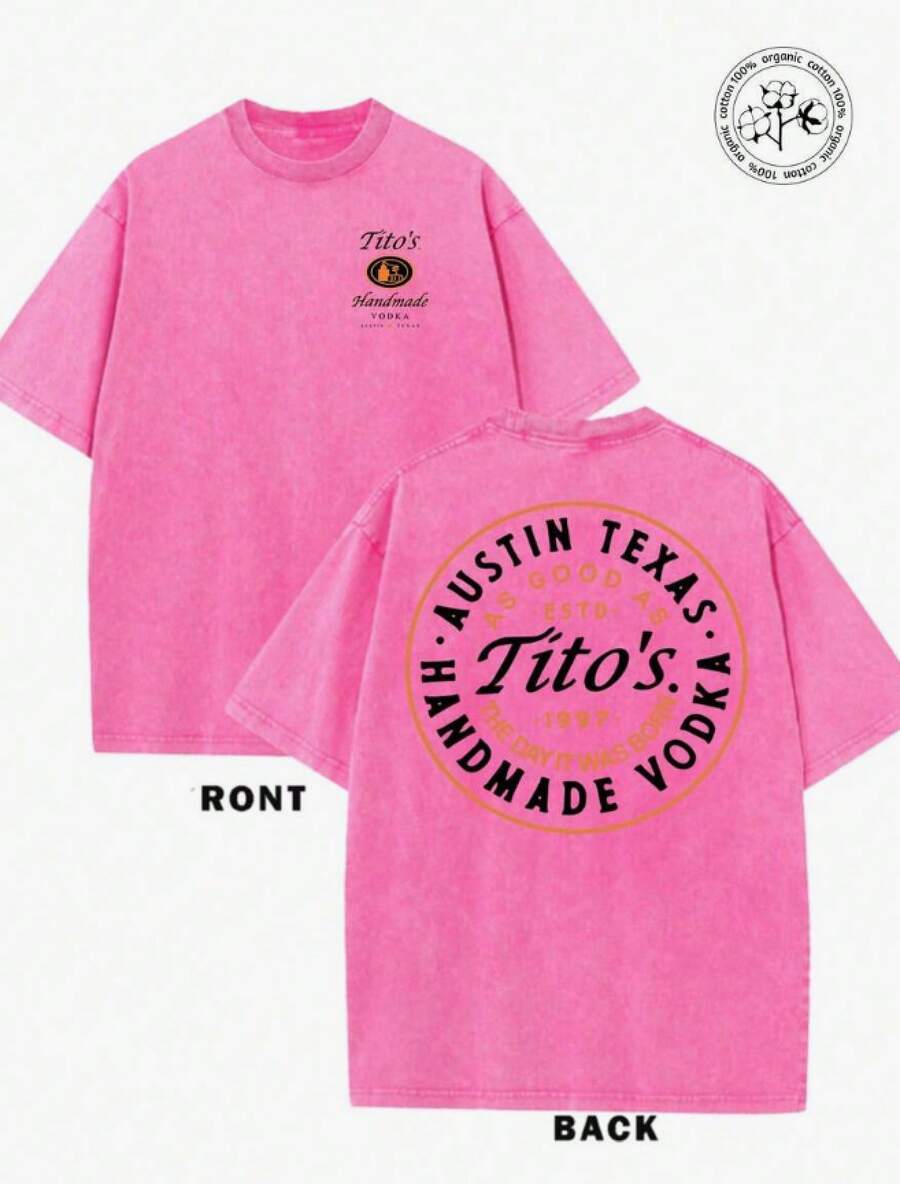 230g Washed And Used T-Shirt, Front Tito's Handmade Vodka Logo, Back With "AUSTIN TEXAS Tito's HANDMADE Vodka" Circular Text And Brand Logo, Tito's Vodka Theme - C - View 1