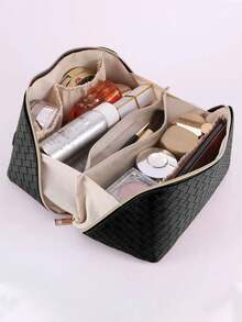 1个PU皮革化妆收纳包，字母图案，防水便携，AB水钻，仿珍珠字母拉链设计，新娘化妆包，化妆包，洗漱包，收纳袋，简约风格，可定制贴纸，旅行化妆包，女士浴室洗漱包（字母A~Z），送给妈妈的礼物，沙滩包，返校必备 - 彩色 - 查看 11