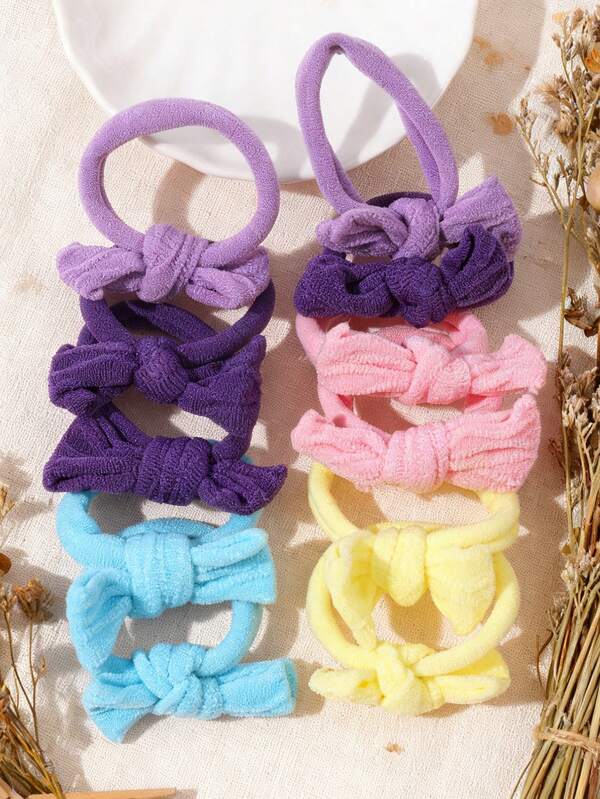 10 Dopamine Bow Hair Ties, Korean Style Simple Ruched Hair Bands, High Elasticity (Color Random)