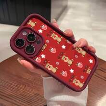 Funda festiva para teléfono con diseño de reno y chocolate caliente, compatible con teléfonos ,  17,  16 Pro Max,  15 Pro Max,  13 y  12. Fabricada en TPU, ofrece protección contra golpes y caídas. Ideal para regalar a familiares, amigos, parejas y para celebrar la Navidad. - Rojo - Ver 5