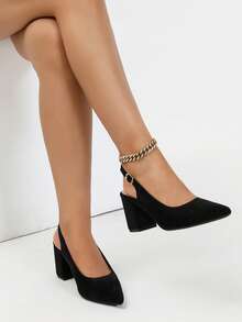 Giày cao gót hở lưng mũi nhọn đính đá cho nữ, giày dự tiệc thời trang đa năng cho mùa xuân/hè - màu đen - Xem 3