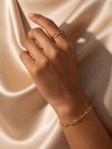 Aomogo 2pcs Retro Simple Stainless Steel Chunky Chain Bracelet And Necklace Set, Unisex, Suitable For Any Occasion - Necklace + Bracelet - View 7