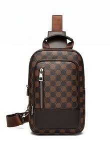 Men's Checkerboard Chest Bag, Business Commute Work Organizer Bag, Fashionable Retro One Shoulder Messenger Bag, Casual Business One Shoulder Bag, Convenient Travel Small Crossbody Bag - Multicolor - View 17