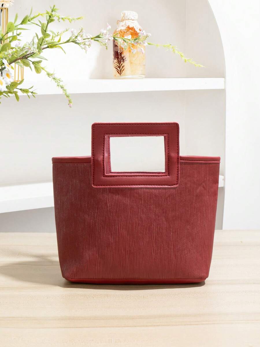 New Fashion Pleated Women's Handbag, Pleated Mini Travel Bag, Solid Color Simple Pleated Shopping Tote, Fashion Portable Storage Bag, Mini Women's Handbag, Evening Bag, Simple Handbag, Best Match, Suitable For Women, Girls, Students, Travel, Vacation, Beach, Festivals, Parties And Gifts - Burgundy - View 1