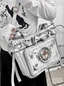 Geantă de mână cu insignă transparentă, stil japonez, la modă, balerină dulce, drăguță, cu panglică de dantelă și fundă, capacitate mare, potrivită pentru femei, cumpărături, naveta, petrecere, convenție anime, cadou de sărbători, geantă de umăr și crossbody - Multicolor - Vizualizare 3