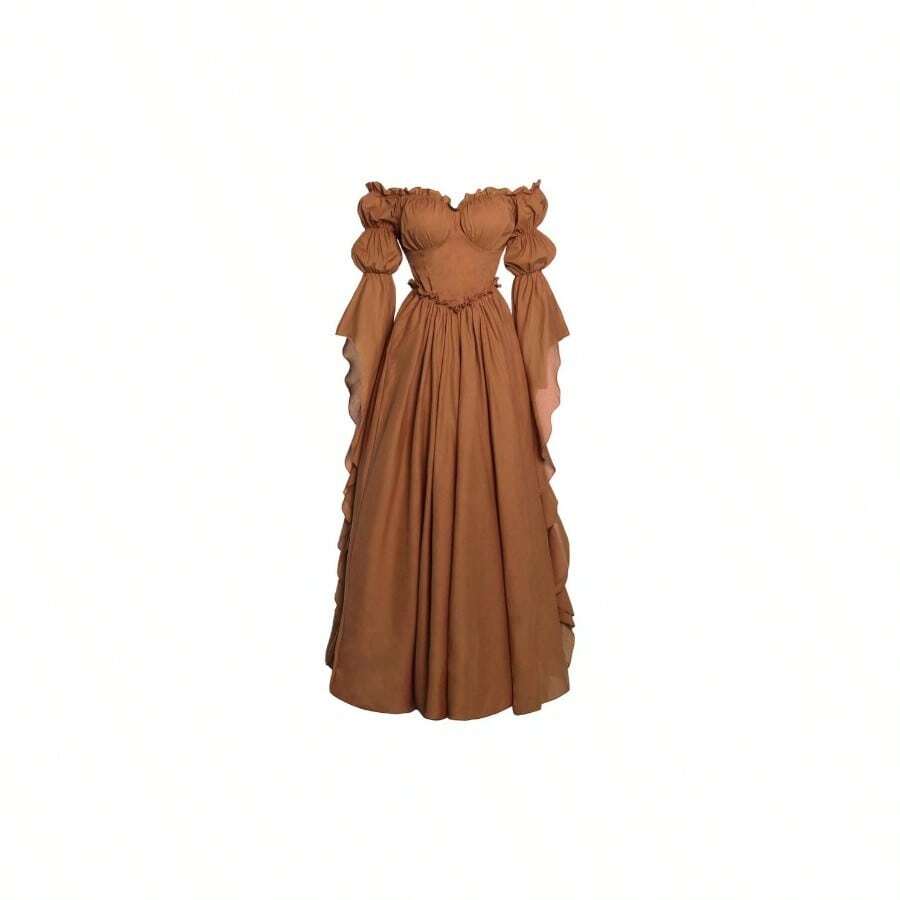 Vestido de disfraz medieval y renacentista, vestidos de época victoriana y regencia para mujeres - XX-Grande / XXX-Grande + Marrón - Ver 1