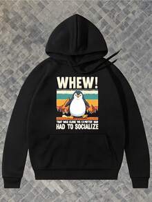 Sudadera con capucha para hombres con divertido estampado de pingüino - Negro - Ver 6