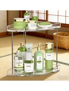 1 grande étagère de bureau triangulaire à double couche transparente, organisateur de cosmétiques, boîte de rangement pour bijoux, convient pour les produits de soins de la peau, les parfums, les cosmétiques, les cadeaux de la Saint-Valentin, la plage, la salle de bain, la chambre à coucher, grande capacité