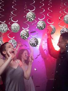 12Pcs Disco Ball Decorations, Disco Party Decor 70s Disco Ball Hanging Swirls Disco Party Hanging Streamer Silver Ceiling Decor For Retro Disco Fever Party Birthday Party Favors Supplies,Summer Hawaiian Party Decorations - Multicolor - View 3
