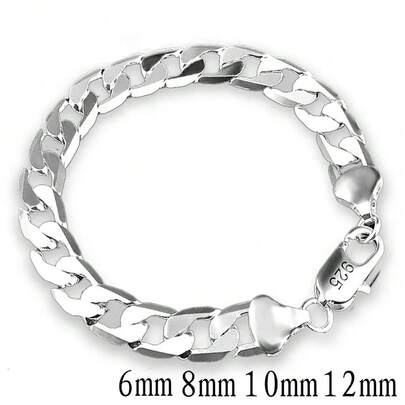 925 Sterling Silver Plated Bracelet, 4mm/6mm/8mm/10mm/12mm Width, Jewelry For Men & Women