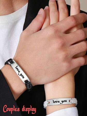 Personalized Custom Bracelet, Personalized Hand-Woven Couple Bracelet With Decoration Braided Rope Adjustable Friendship Bracelets For Sister Boyfriend Girlfriend, Couple Bracelets Gifts,Special Commemorative Gift.