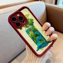 Cubierta de telefono con borde negro y diseño de botella de agua con plantas verdes sobre fondo crema para uso diario y estilo minimalista - Blanco - Ver 6
