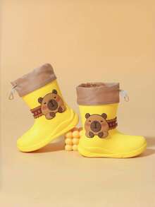 1. Children's Rain Boots, Toddler Boys' Rain Boots, Girls' Velvet Waterproof Shoes, Boys' Mid-Calf Boots - Yellow - View 2