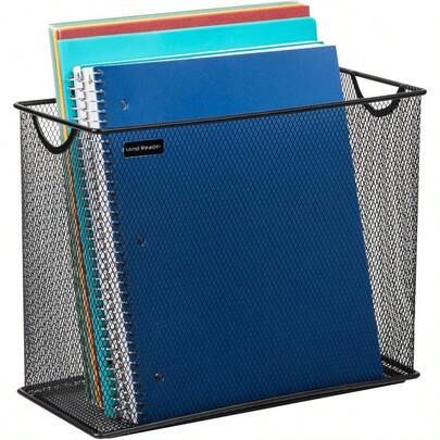 Mind Reader Vertical File Storage Desktop Organizer Hanging Files Office Metal Mesh 12.25" L X 5.5" W X 10" H Black