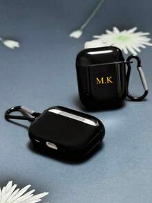 个性化（带挂钩）极简磨砂马卡龙纯色蓝牙耳机保护套，哑光米色，时尚百搭，附赠1个耳机挂钩，可定制字母姓名，适合返校季、情人节、生日、节日、送给他的/她的礼物、个性化礼物、Etsy定制产品、送给配偶的定制礼物、周年纪念礼物、结婚礼物、送给父母的个性化礼物，2025手机壳 - 黑色 - 查看 3