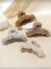 New Popular Extra Large Plush Hair Clip, High-End Plush Hair Clip, Suitable For Women's Valentine's Day Hair Clip, Autumn/Winter Valentine's Day Gift, Fashion Accessory Suitable For Vacation Outfits Elegant Claw Clip Winter Hair Accessories Fashion Hair Clutch