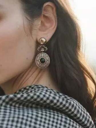 1对复古多层纹理水瓶造型奢华时尚耳环（女士款）