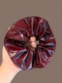 1 pezzo Scrunchie per capelli in pelle rossa lucida vintage di alta qualità, accessorio per capelli alla moda per le donne - Rosso - Visualizzare 4