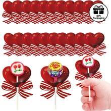 50pcs Red Heart-Shaped Bow Lollipop Decorative Card Gift Box Accessory. Lollipop Decorative Cards For Parties, Suitable For Valentine's Day And Mother's Day Gifts.
