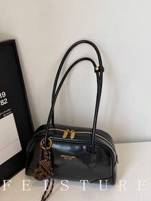 1个PU材质女士通勤腋下包，时尚保龄球包款式，带吊坠，适合日常出行、约会和通勤。 - 黑色 - 查看 9