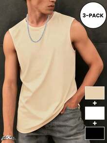 GRDR 3 件男士休闲运动背心，轻质透气针织面料，无袖圆领上衣，适合健身和休闲穿着