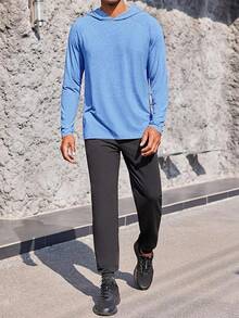 2025 Autumn-Winter New Collection Mens Workout Hoodie Long Sleeve Lightweight Gym Running Quick Dry Athletic Shirt With Hood - Màu xanh lam - Xem 4