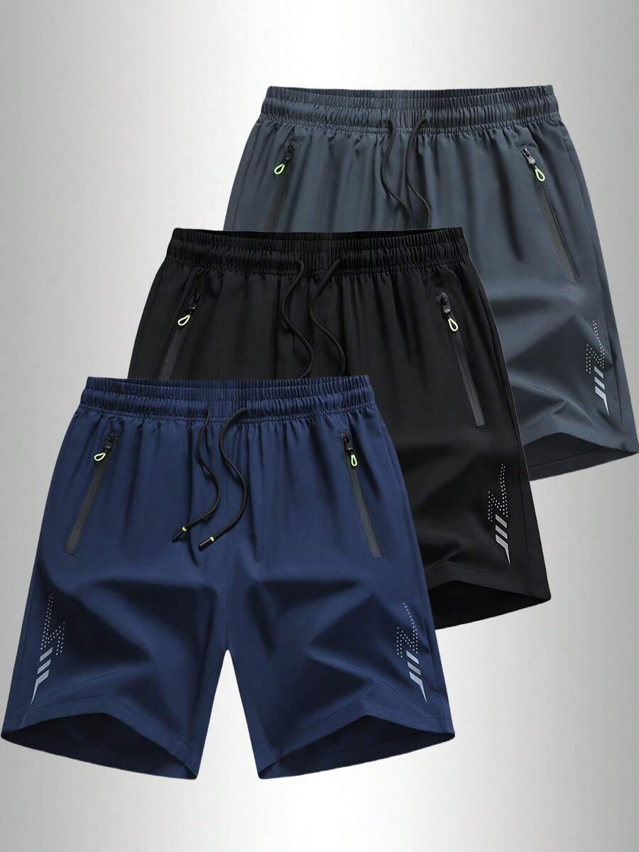 3pcs Boyfriend Style Men's Summer Lightweight Running Shorts, Suitable For Outdoor And Sports, 5-Inch Inseam, Fashionable Design