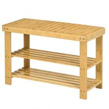 HOMCOM Shoe Bench, Bamboo Wardrobe Bench With 3 Shelves For 6 Pairs Of Shoes, Shoe Rack 70 X 28 X 45, Natural On-Site Storage Solution - 1 - 查看 12
