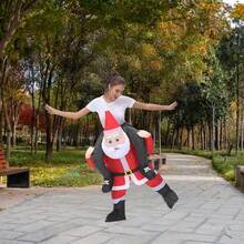 1 Set New Christmas Santa Claus Plush Cute & Funny Pink Cheek Hunchback Riding Santa Claus Costume Half-Body Outfit With Inflatable Doll Clothes, Plus Printed Letter Drawstring Dust Bag, Perfect Christmas Prop For Family Interaction, Photo Shooting, Stage Performance, All Seasons - 紅色 - 查看 8