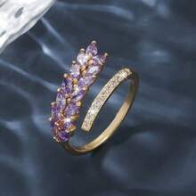 Purple Synthetic Wheat Spike Ring Women, High-End Non-Fading Ring, Fashionable Simple Versatile Ring, Hand Jewelry, Holiday - Purple  Open Ring - View 1