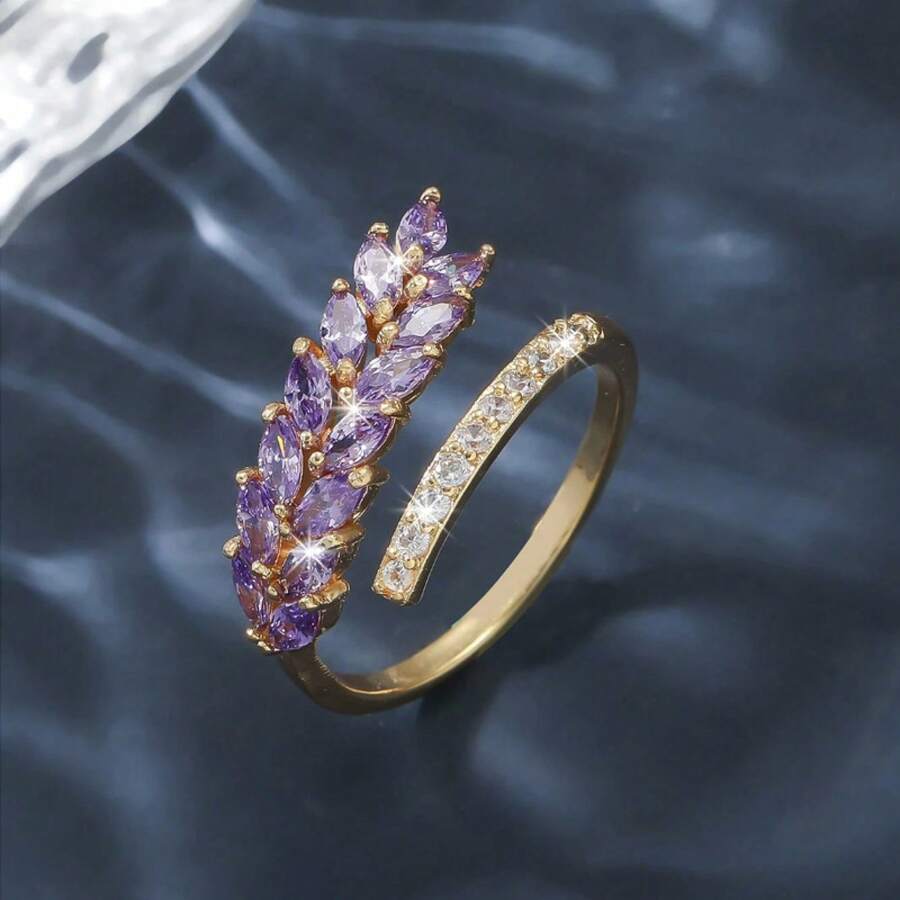 Purple Synthetic Wheat Spike Ring Women, High-End Non-Fading Ring, Fashionable Simple Versatile Ring, Hand Jewelry, Holiday - Purple  Open Ring - View 1