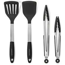 Daily Kitchen - Espátulas de Cocina de Silicona Resistente Calor y Acero Inoxidable - Pinzas y Volteadores con Agarre de Goma - Pinzas de Silicona Flexibles para Cocinar y Utensilios de Cocina(Turners and Tongs 4-Set) - Tipo 1 - Ver 2