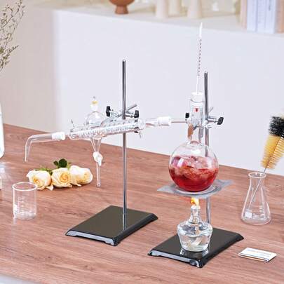 Essential Oil Distillation Kit, 500ml Distillation Apparatus, 3.3 Boro Lab Glassware Distillation Kit With Alcohol Lamp, Ceramic Mesh And 24, 40 Joint, 28 Pcs Set