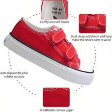 ANTLULU Boys and Girls Canvas Shoes Dual Adjustable Hook and Loop Classic Low Top Sneakers - rojo - Ver 3