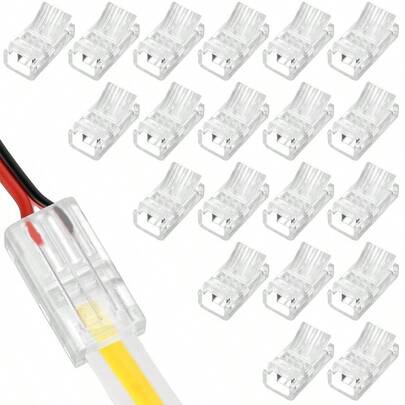 20 Pcs Strip Connectors, Transparent Solderless Strip Connectors, RGB Lights Waterproof Adapter 8mm Waterproof Or Non - Waterproof COBSMD Single Color Strips 5V 12V 24V 36V