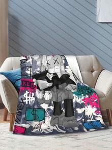 Kawss Kawaii Kaw Blanket The Ultimate Anime Fan Gift - Luxuriously Soft Flannel Blanket, Cartoon Printed Throw For Home, Camping, Travel, Perfect For Christmas & Birthdays - 黑色 - 查看 6