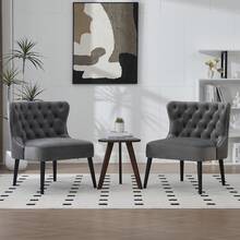 Chair, Single, Velvet Upholstery With Button Strip And Rivet Trim, Modern Design Without Arms, Solid Wood Legs For Living Room And Bedroom, Grey - Xám - Xem 3
