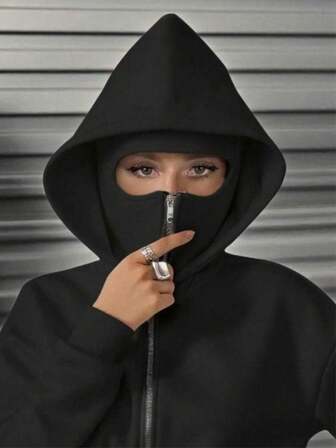 Social Anxiety Essential,Face-Covering,Women's Oversized Fit&Regular Length Double-Hooded Hooded Sweatshirt&Sweatshirts,Zip-Up With Pocket,Fall Women Clothes,Winter Clothes For Women,Autumn Clothes,Winter,Winter Clothes,Fall Clothes,Halloween Clothes For Women,Christmas Outfit Women,Christmas Women's Clothing,Going Out Tops For Women,Chic,Hoodie For Women