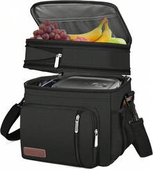 Black 15L Double Deck Leakproof Insulated Soft Cooler Bag Large Lunch Box For Men Women Work Beach Picnic Travel Camping - 黑色 - 查看 1
