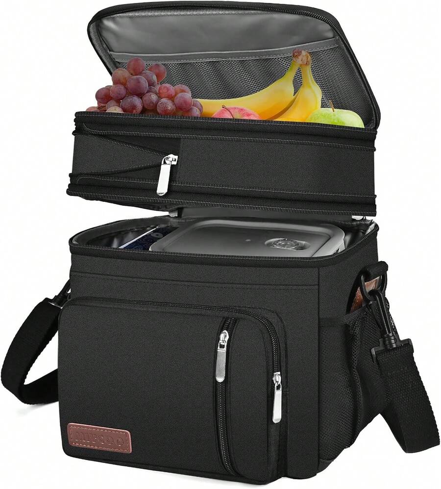 Black 15L Double Deck Leakproof Insulated Soft Cooler Bag Large Lunch Box For Men Women Work Beach Picnic Travel Camping - 黑色 - 查看 1