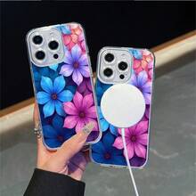 CLEAR  CASE Vibrant Blue And Pink Flowers Create A Colorful Floral PatternCompatible With  11 To  17 Models The Cases Lens Protection Function Ensures The Camera Remains Undamaged During Shooting  Guaranteeing Image Quality - Clear - View 2