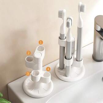 1个旋转式牙刷架，家用牙刷收纳架，简易眉笔和眉刷架，简易浴室台面收纳架