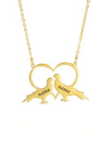 Customized Heart & Bird Necklace - Personalized Name Engraving, Stainless Steel Heart Pendant With Design, Suitable For Girl, Christmas, Halloween, Valentine's Day Gift - Multicolor - View 5