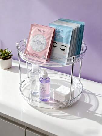 1-Layer & 2-Layer PET Rotating Organizer: Clear, Durable & Space-Saving Storage Solution For Cosmetics, Kitchen Supplies & More – Transparent Design For Easy Visibility, Sturdy Construction For Everyday Use, Perfect For Decluttering Your Bathroom, Vanity, Pantry Or Countertop