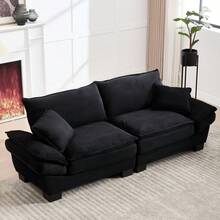 A Modern And Simple Double Sofa With A Feather Bed That Has Enough Cushioning, Cozy Yet Spacious In The Living Room/Bedroom/Office, Beige. - Black + Velvet + 2 Seat + Foam - View 1