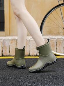 1 Pair Men's Short Waterproof Rain Boots, Outdoor Fishing Rubber Shoes, Classic Solid Color Garden Work Water Shoes, Military Green Rain Boots - Army Green - View 8
