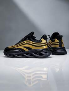 Men's Fashionable Solid Color Low-Top Sneakers - Non-Slip, Durable Casual Shoes With Comfortable Upper And Anti-Slip Outsole, Suitable For Casual Wear, Students And Teenagers - Black Gold - View 2