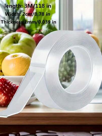 1 rollo de cinta adhesiva reutilizable de doble cara - Fuerte adherencia, sin rastros, desprendible, adecuada para manualidades DIY, hogar, oficina y montaje en pared